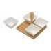 Conjunto 4 Petisqueiras de Porcelana Quadrada e 1 Suporte de Bamboo 15x15x12cm