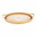 Bandeja Decorativa Madrepérola e Rattan Branca 42x25x6cm